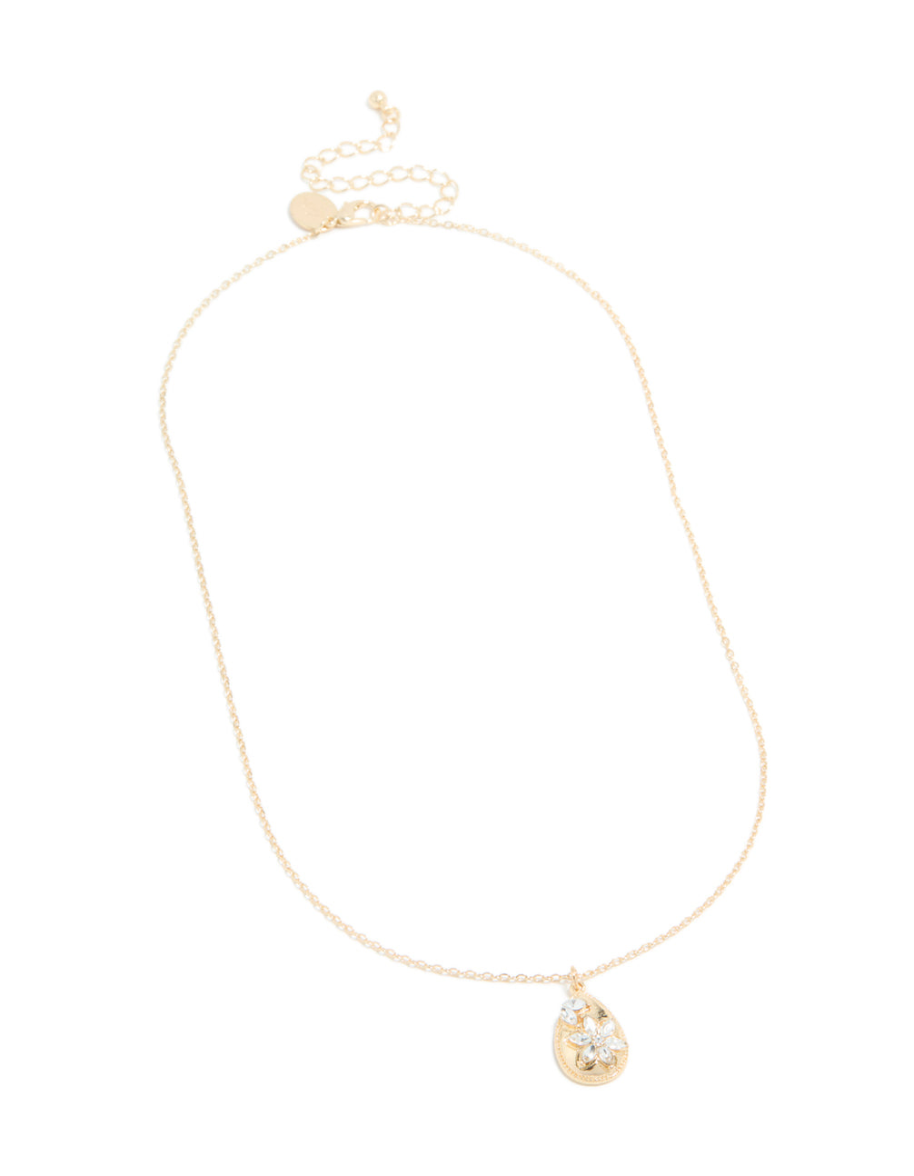 Gold Diamante Flower Teardrop Pendant Necklace