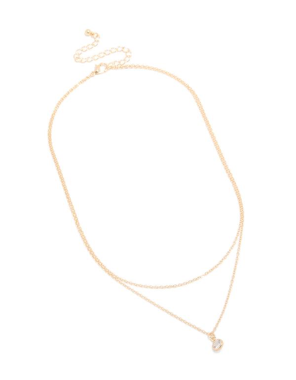 Gold Diamante & Chain Layered Necklace