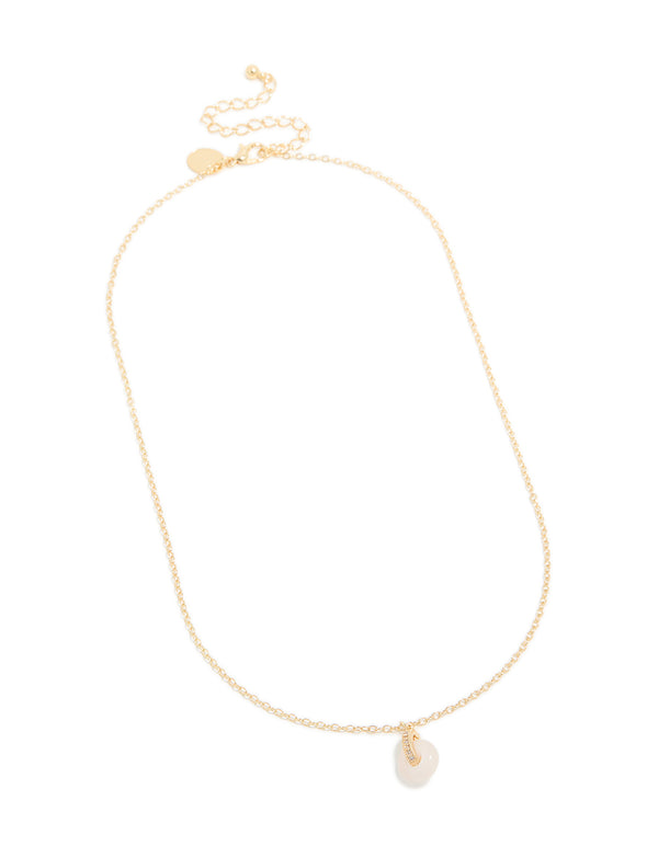 Gold Plated Rose Quartz Semi-Precious Stone Cubic Zirconia Doughnut Necklace