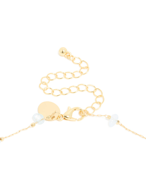 Gold Plated Blue Semi-Precious Stones Cubic Zirconia Pendant Y-Necklace