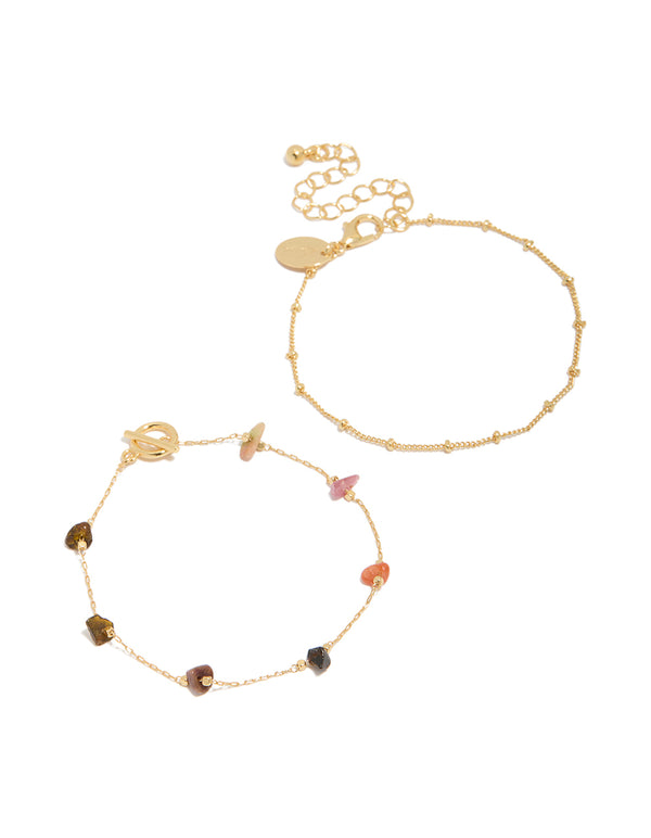 Gold Plated Semi-Precious Stones & Fob Bracelet Set