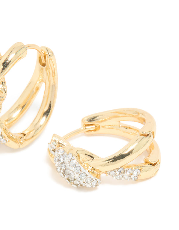 Mixed Metal Plated Diamante Medium Knot Hoop Earrings