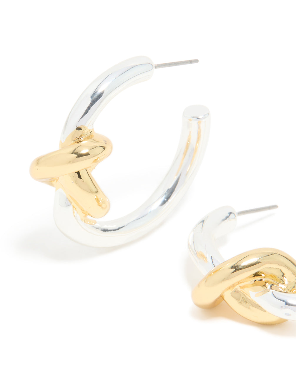 Mixed Metal Plated Large Smooth Knot Hoop Earrings