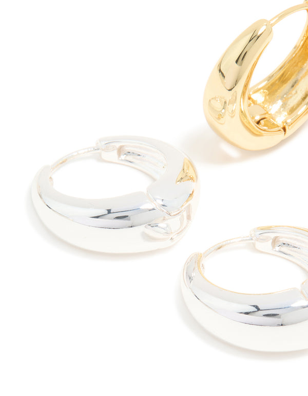 Mixed Metal Plated Thick Large Huggie Earrings 2-Pack