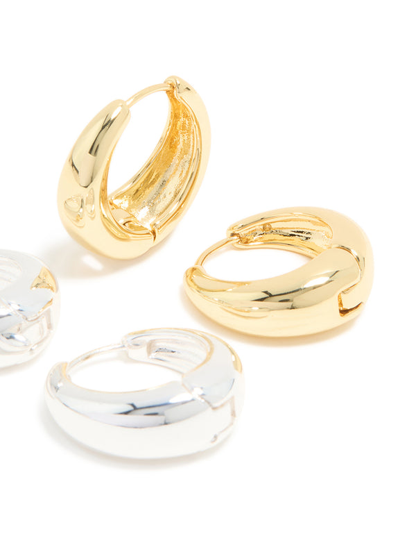 Mixed Metal Plated Thick Large Huggie Earrings 2-Pack
