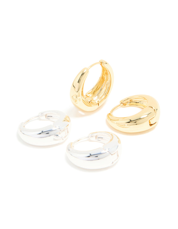 Mixed Metal Plated Thick Large Huggie Earrings 2-Pack