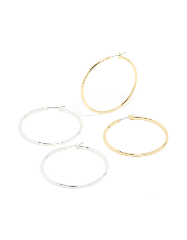 Mixed Metal Plated Large Thin Hoop Earrings 2-Pack
