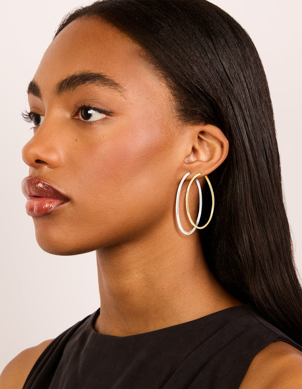 Mixed Metal Plated Large Thin Hoop Earrings 2-Pack