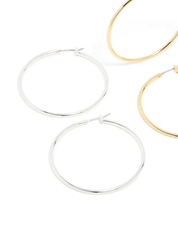 Mixed Metal Plated Large Thin Hoop Earrings 2-Pack