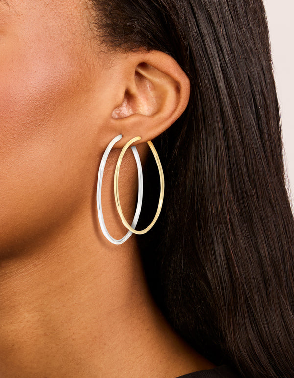 Mixed Metal Plated Large Thin Hoop Earrings 2-Pack