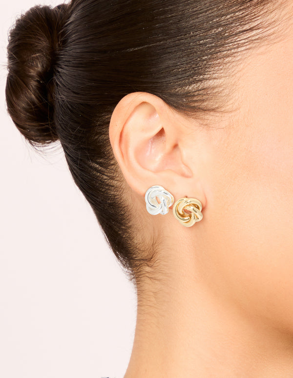 Mixed Metal Plated Knot Stud Earrings 2 Pack