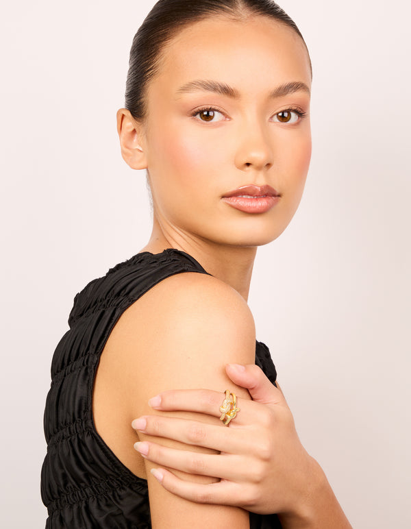 Gold Plated Cubic Zirconia & Smooth Knotted Rings 2-Pack