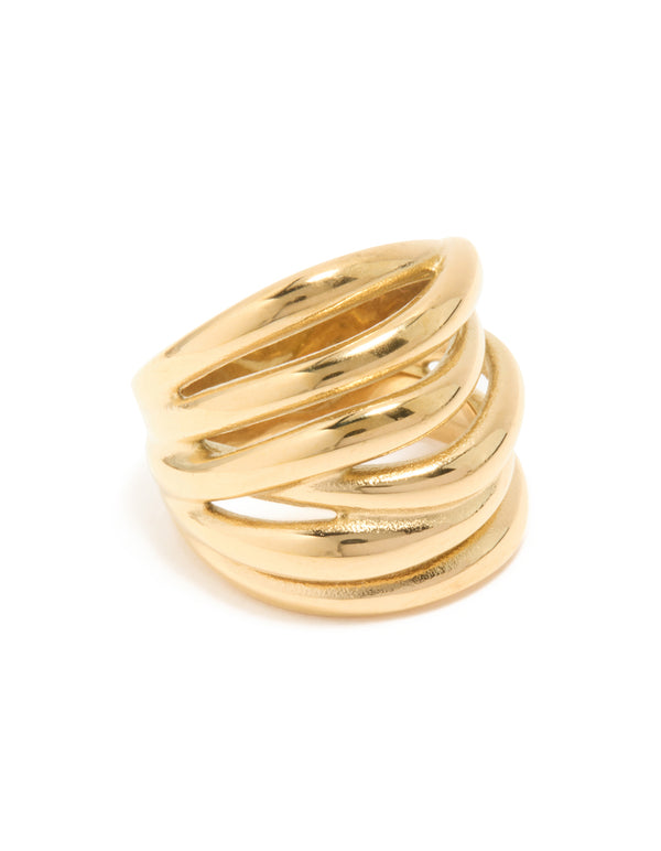Waterproof Gold Plated Stainless Steel Bold Stacked Line Ring