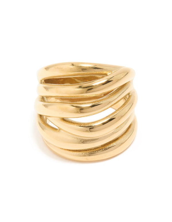 Waterproof Gold Plated Stainless Steel Bold Stacked Line Ring