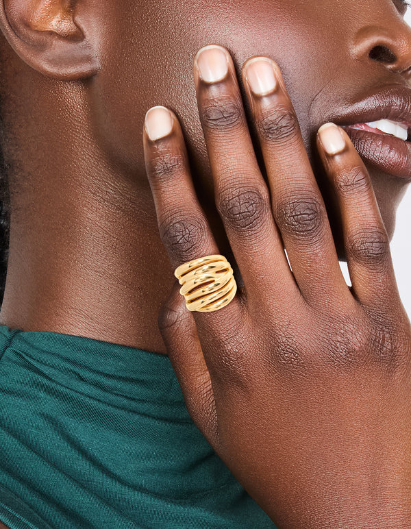 Waterproof Gold Plated Stainless Steel Bold Stacked Line Ring