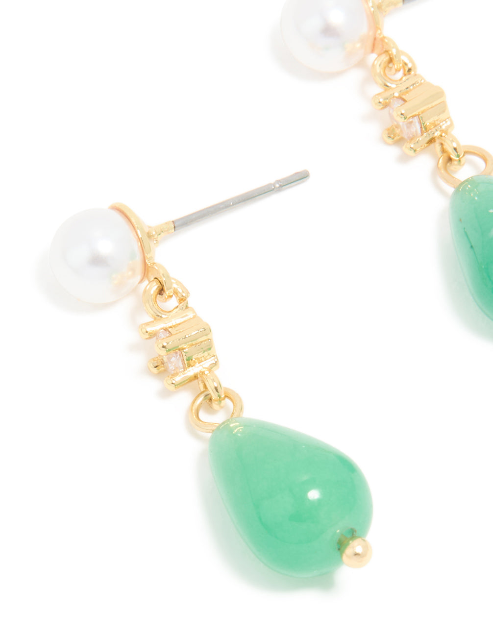 Gold Plated Mini Jade Semi Precious Stone & Cubic Zirconia Drop Earrings