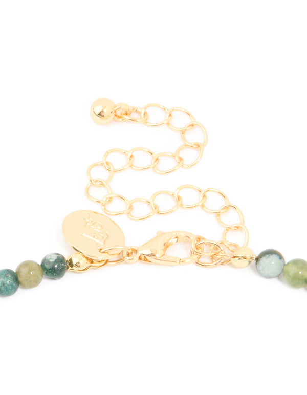 Gold Plated Jade Semi Precious Stone Mixed Beaded Freshwater Pearl Necklace