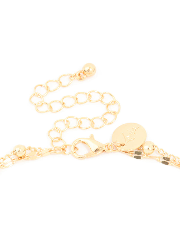 Gold Plated Jade Semi Precious Stone Cubic Zirconia Layered Chain Necklace