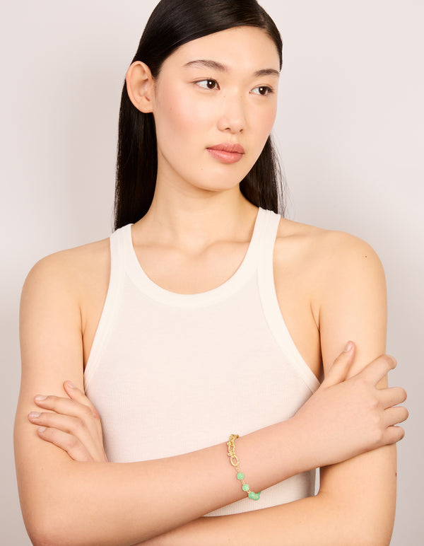 Gold Jade Semi Precious Stone Beaded Chain Bracelet