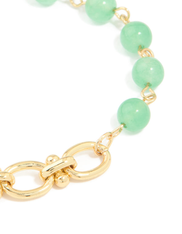 Gold Jade Semi Precious Stone Beaded Chain Bracelet