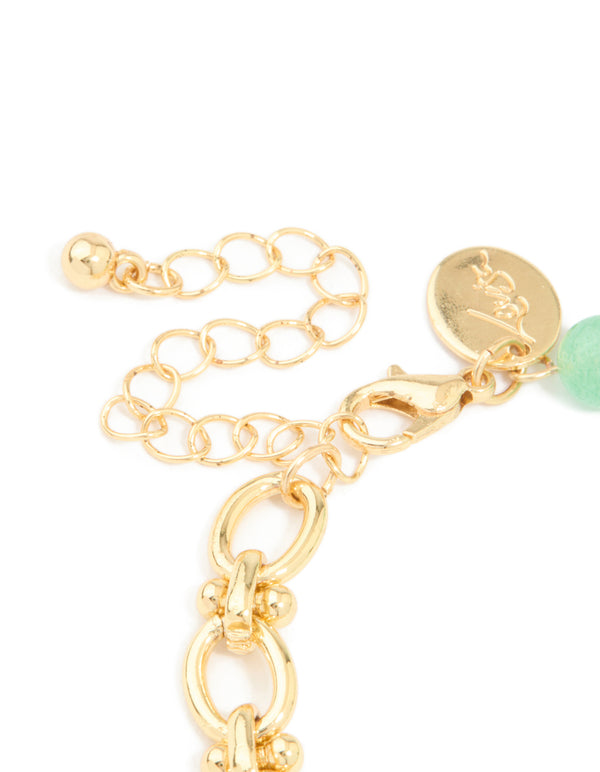 Gold Jade Semi Precious Stone Beaded Chain Bracelet