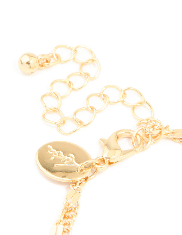 Gold Plated Jade Semi Precious Stone Chip & Cubic Zirconia Layered Bracelet
