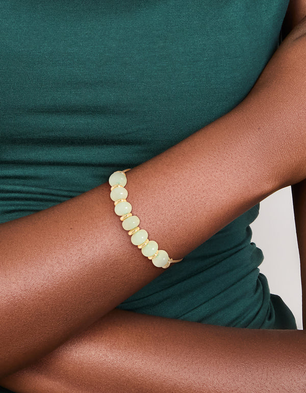 Gold Plated Jade Semi Precious Stone Beaded Toggle Bracelet