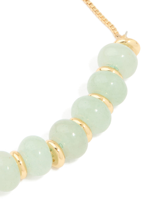 Gold Plated Jade Semi Precious Stone Beaded Toggle Bracelet