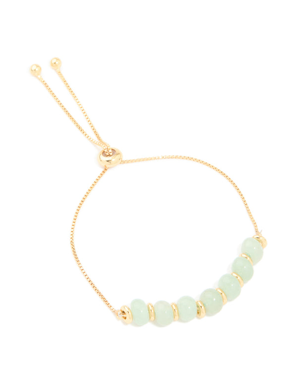 Gold Plated Jade Semi Precious Stone Beaded Toggle Bracelet