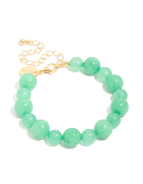 Gold & Green Jade Semi Precious Stone Beaded Bracelet