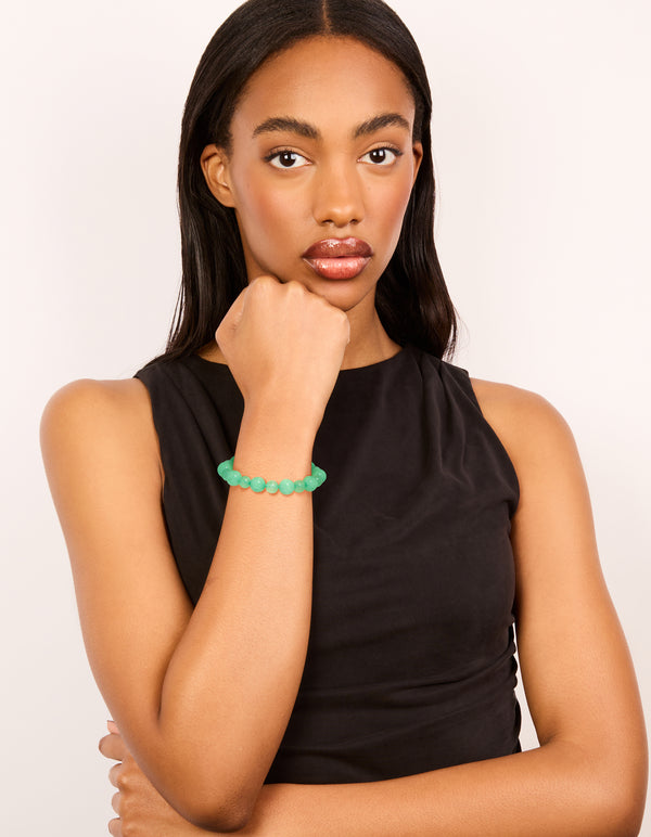 Gold & Green Jade Semi Precious Stone Beaded Bracelet