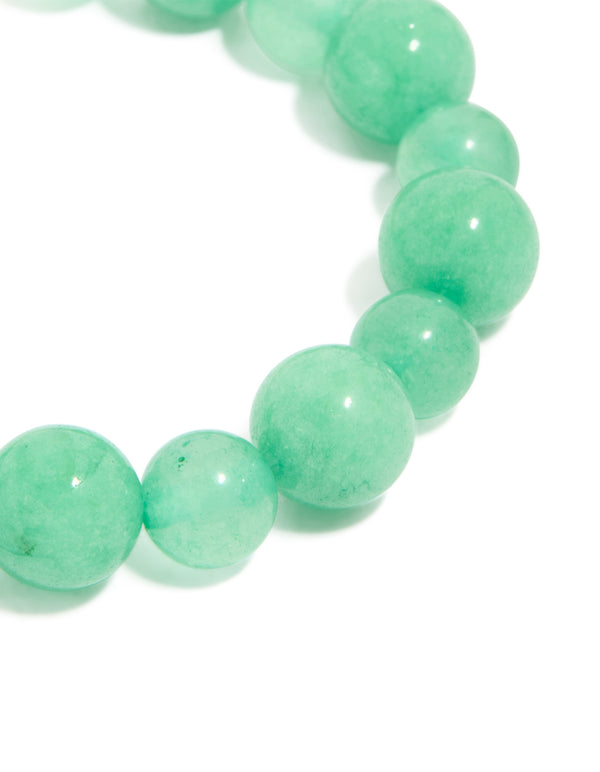 Gold & Green Jade Semi Precious Stone Beaded Bracelet