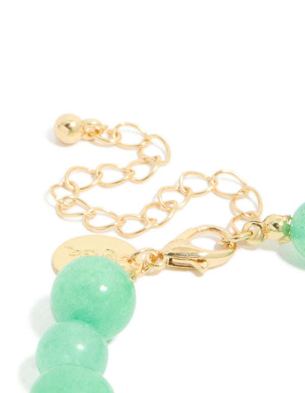 Gold & Green Jade Semi Precious Stone Beaded Bracelet