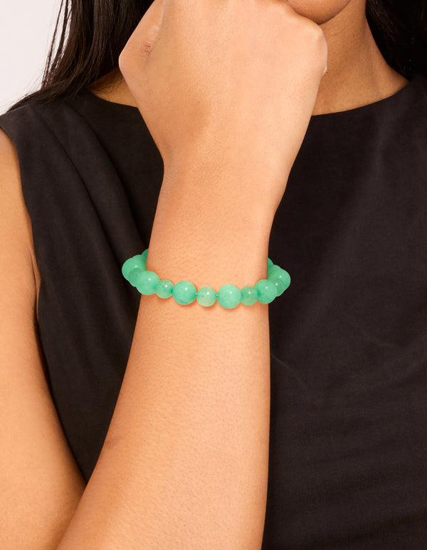 Gold & Green Jade Semi Precious Stone Beaded Bracelet