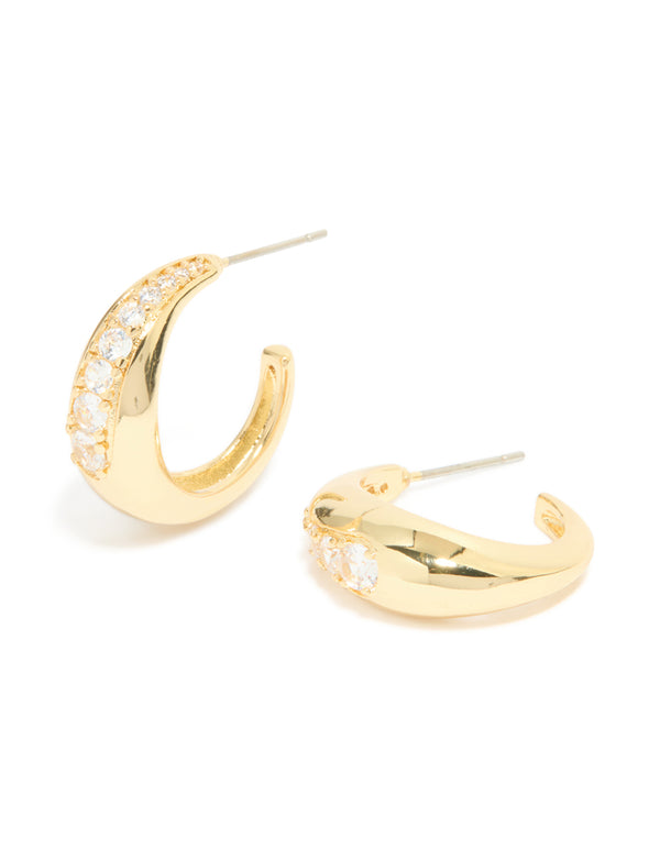 Gold Plated Cubic Zirconia Inlay Graduated Hoop Earrings