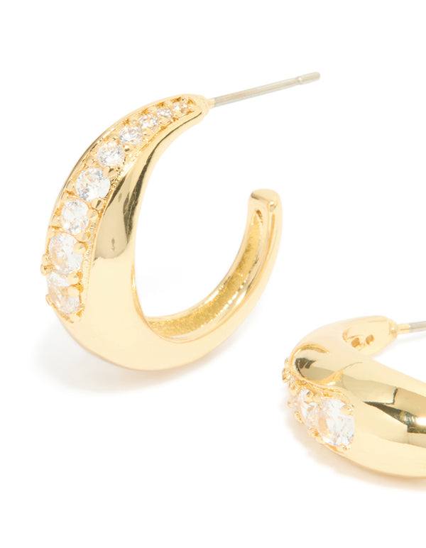 Gold Plated Cubic Zirconia Inlay Graduated Hoop Earrings