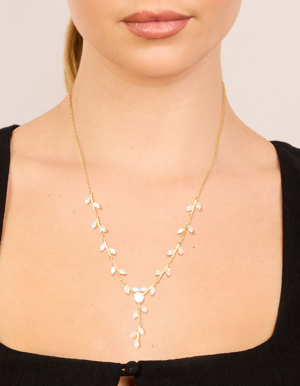Gold Plated Cubic Zirconia Dainty Vine Spaced Necklace