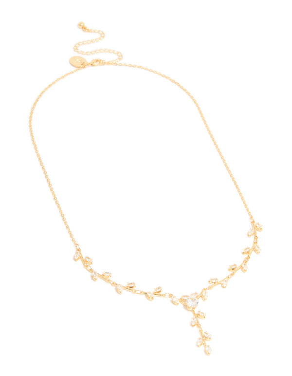 Gold Plated Cubic Zirconia Dainty Vine Spaced Necklace