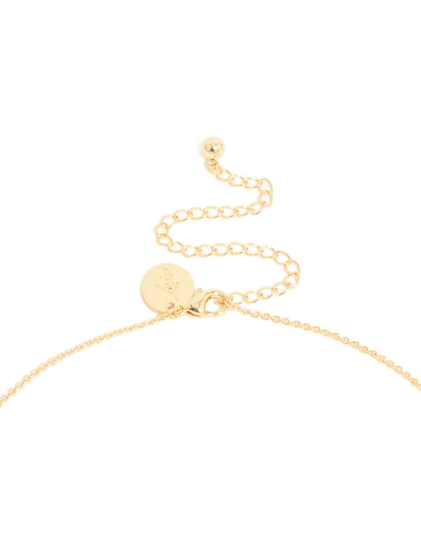 Gold Plated Cubic Zirconia Halo Round Triple Drop Necklace