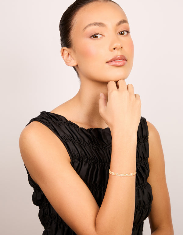 Gold Plated Cubic Zirconia Tennis & Oval Bracelets 2-Pack