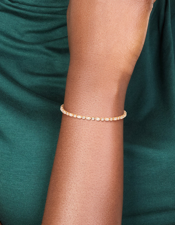 Gold Plated Cubic Zirconia Alternating Round & Oval Tennis Bracelet
