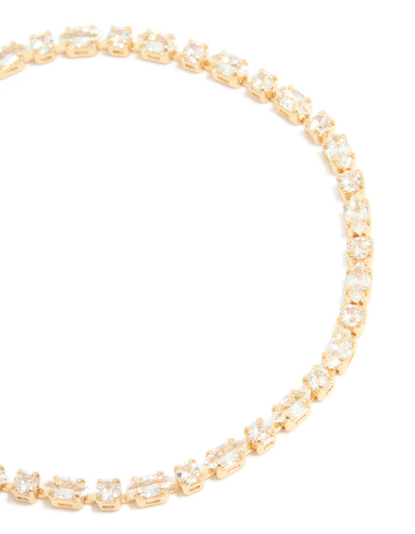 Gold Plated Cubic Zirconia Alternating Round & Oval Tennis Bracelet