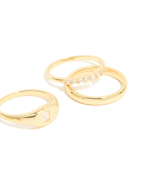 Gold Plated Cubic Zirconia Chunky Circle Rings 4-Pack