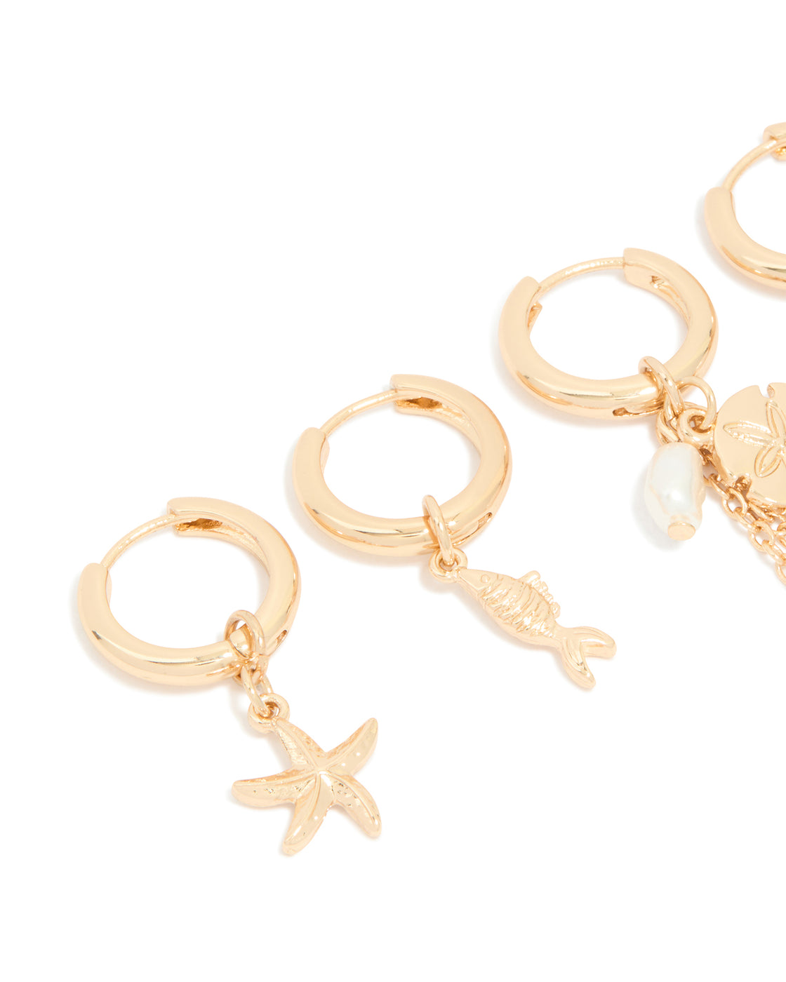 Gold Mixed Chain & Beaded Sea Motif Huggie Earrings 3-Pack