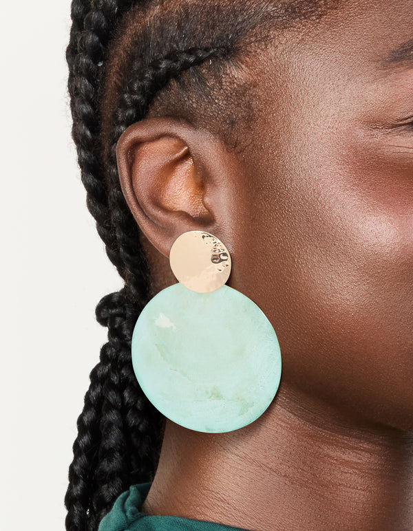 Gold Blue Shell Hammered Drop Earrings