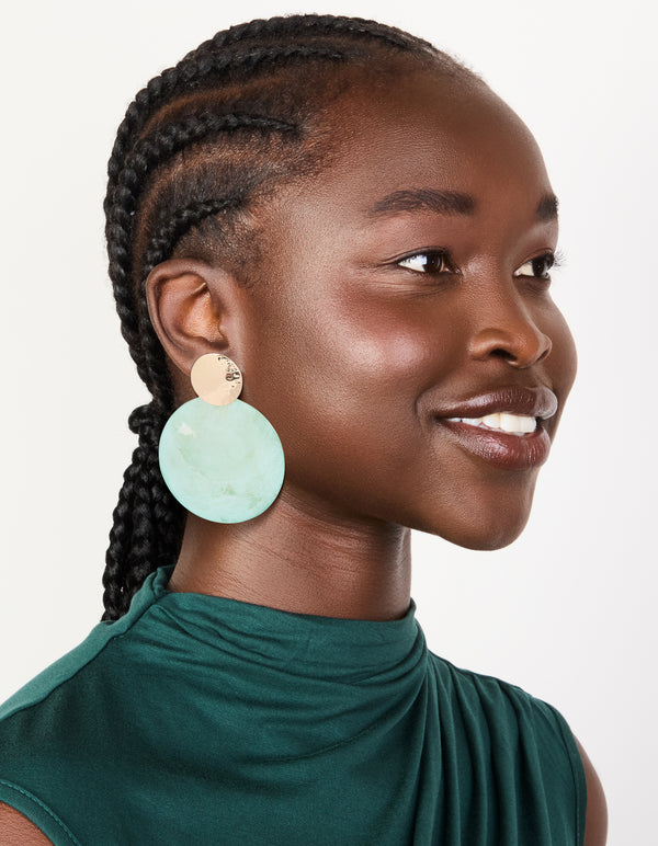 Gold Blue Shell Hammered Drop Earrings
