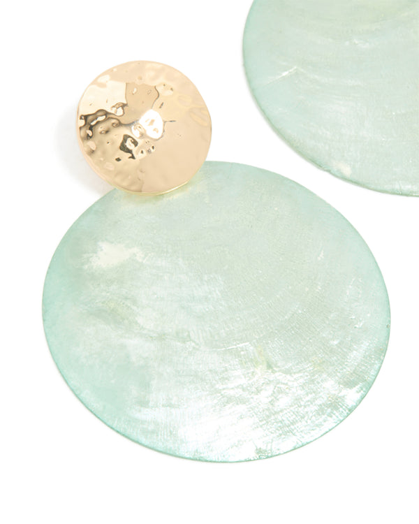 Gold Blue Shell Hammered Drop Earrings