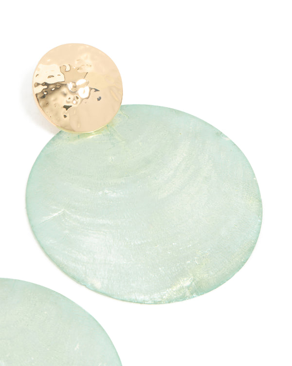Gold Blue Shell Hammered Drop Earrings