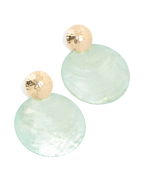 Gold Blue Shell Hammered Drop Earrings