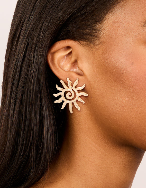 Gold Swirl Sun Stud Earrings